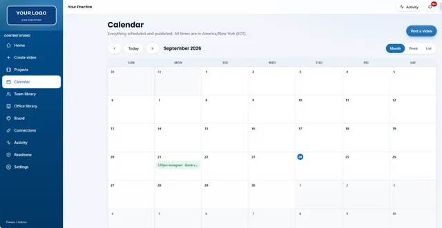 The content calendar showing a scheduled Instagram post.